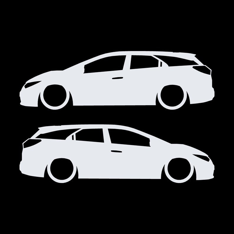 Set Of 2 Lowered Car Silhouette Decal Stickers For Honda Civic 9th Gen Tourer White