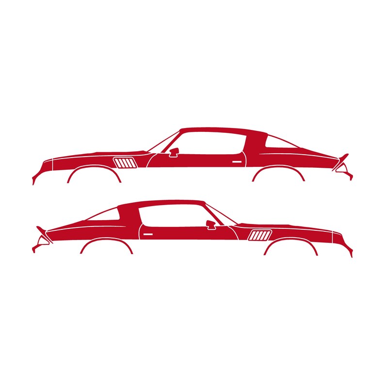 Set mit 2 Auto-Silhouette-Aufklebern für Chevrolet Camaro Z28 2. Generation 1978-79 Coupé Rot