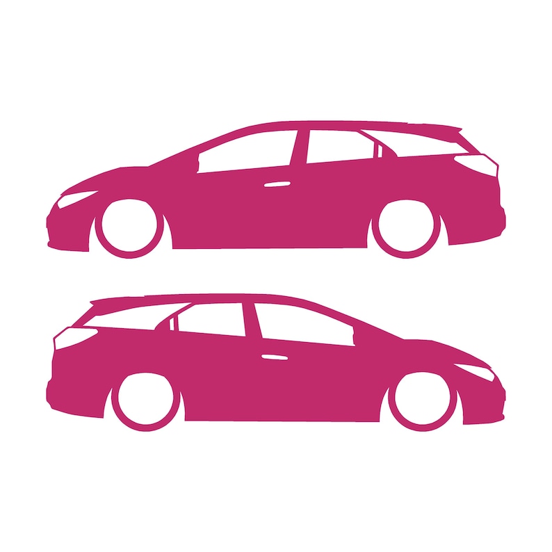 Set Of 2 Lowered Car Silhouette Decal Stickers For Honda Civic 9th Gen Tourer Pink