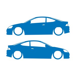 Set Of 2 Lowered Car Silhouette Decal Stickers For Acura RSX DC5 Coupe Sky Blue