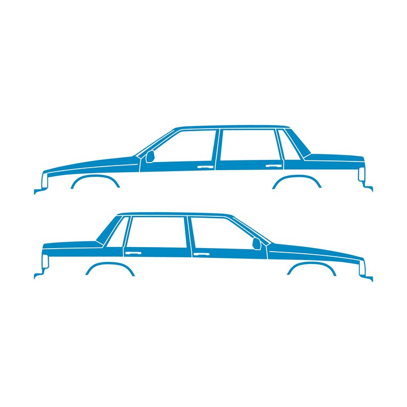 Set Of 2 Car Silhouette Decal Stickers For Volvo 744 Sedan Light Blue