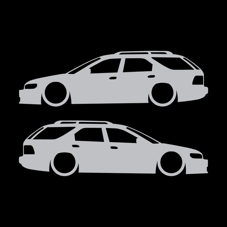 Set med 2 sänkta silhuettdekaler för Honda Accord 5:e generationen 1993-97 kombi Silver