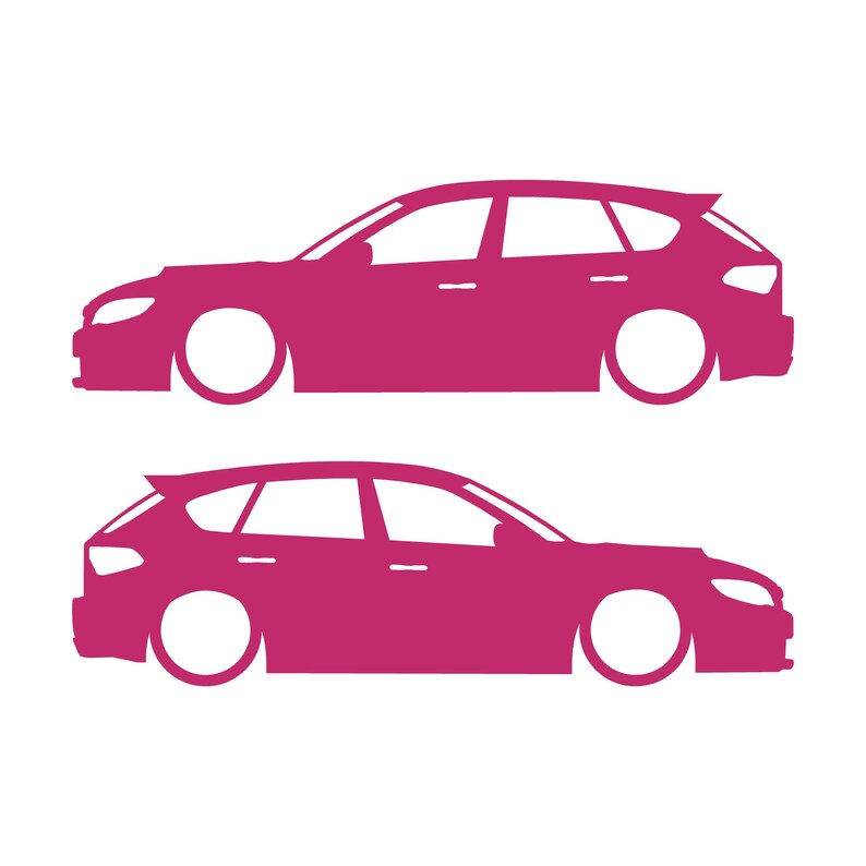 Conjunto de 2 adesivos com silhueta de carro rebaixado para Subaru Impreza WRX STI 3ª geração Hatchback GH Cor-de-rosa