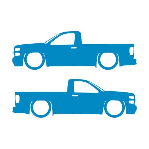 Set Of 2 Lowered Car Silhouette Decal Stickers For Chevrolet Silverado Reg Cab 2014-19 Light Blue