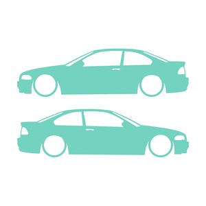 Set van 2 verlaagde autosilhouet-stickers voor BMW E46 3-serie coupé (pre-facelift). Mint