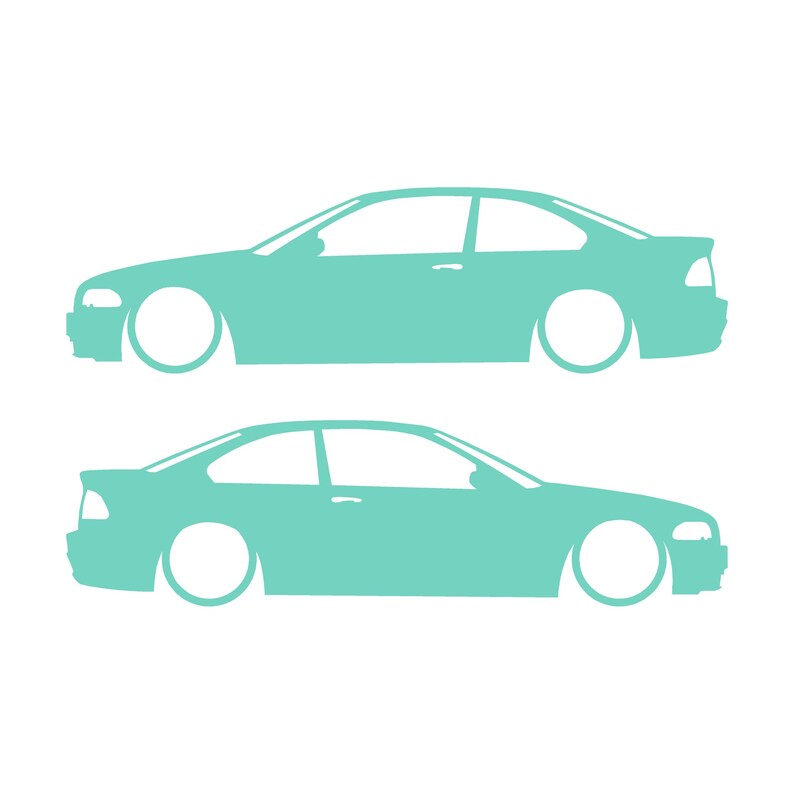Set van 2 verlaagde autosilhouet-stickers voor BMW E46 3-serie coupé (pre-facelift). Mint