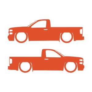 Set Of 2 Lowered Car Silhouette Decal Stickers For Chevrolet Silverado Reg Cab 2014-19 Orange