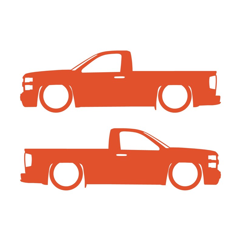 Set Of 2 Lowered Car Silhouette Decal Stickers For Chevrolet Silverado Reg Cab 2014-19 Orange