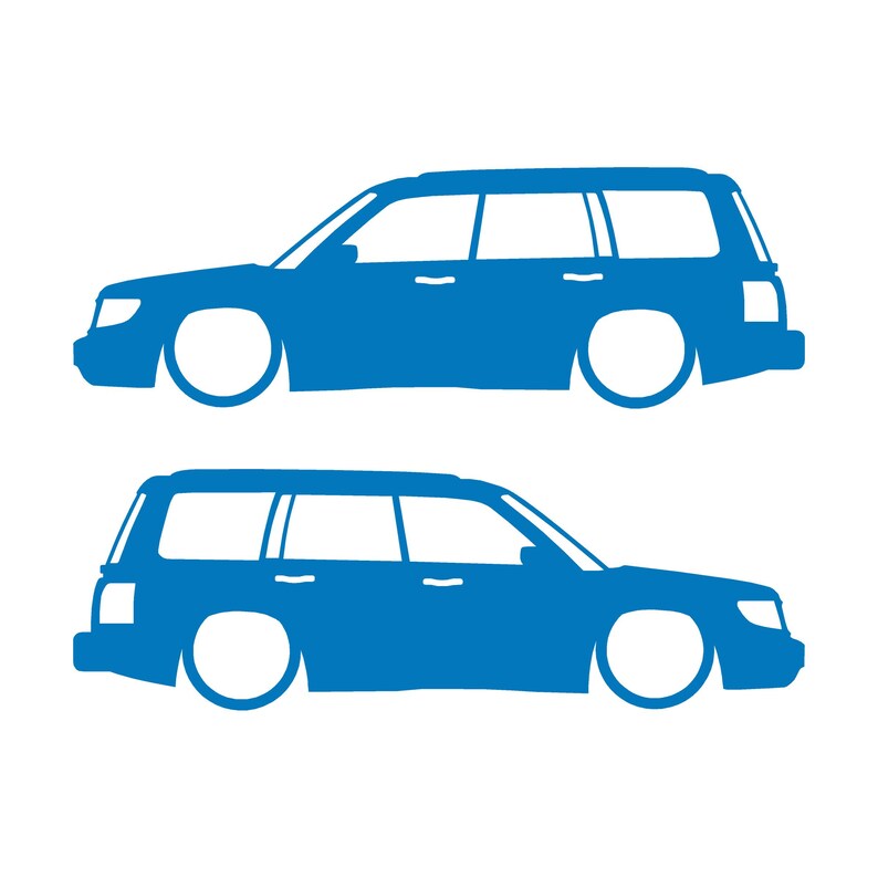 Set Of 2 Lowered Car Silhouette Decal Stickers For Subaru Forester 1st Gen SF Sky Blue