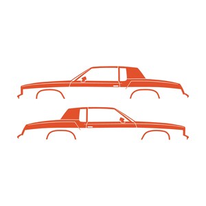 Set mit 2 Auto-Silhouette-Aufklebern für Oldsmobile Cutlass Supreme 4. Generation 1978-80 Coupé Orange