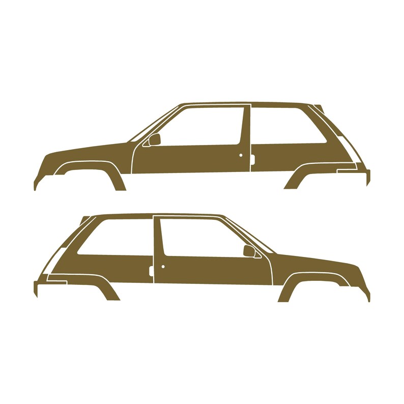 Set Of 2 Car Silhouette Decal Stickers For Renault 5 GT Turbo Gold
