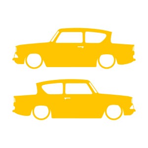 Lot de 2 autocollants silhouette de voiture pour Ford Anglia 105e Jaune