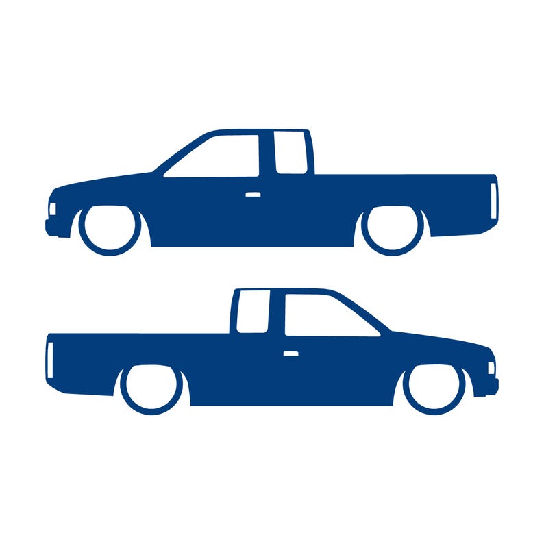 Set Of 2 Lowered Truck Silhouette Decal Stickers For Nissan Hardbody Ext Cab D21 Pickup Blue