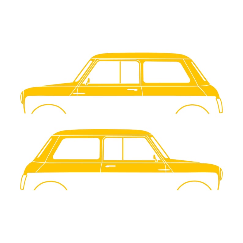 Set Of 2 Car Silhouette Decal Stickers For Classic Mk2 Mini Cooper Hatchback Yellow