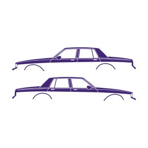 Juego de 2 pegatinas con silueta de coche para Chevrolet Caprice de tercera generación (1977-90) sedán Morado