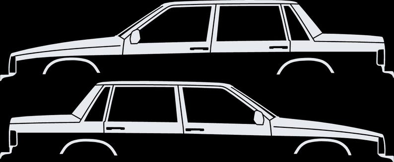 Set Of 2 Car Silhouette Decal Stickers For Volvo 744 Sedan White