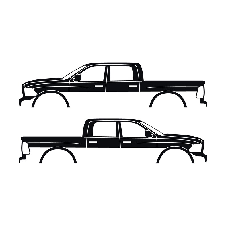 Set med 2 silhuettdekaler för Dodge Ram Crew Cab 4:e generationen 2010-18 Svart