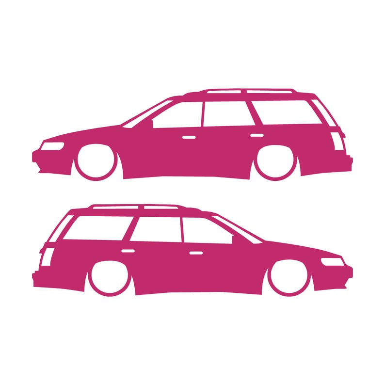 Set mit 2 Aufklebern für tiefergelegte Fahrzeuge für Subaru Legacy 1st Gen Wagon Rosa