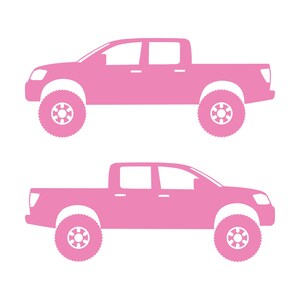 日産タイタン クルーキャブ 初代モデル用リフトアップカーシルエットデカールステッカー2枚セット Soft Pink