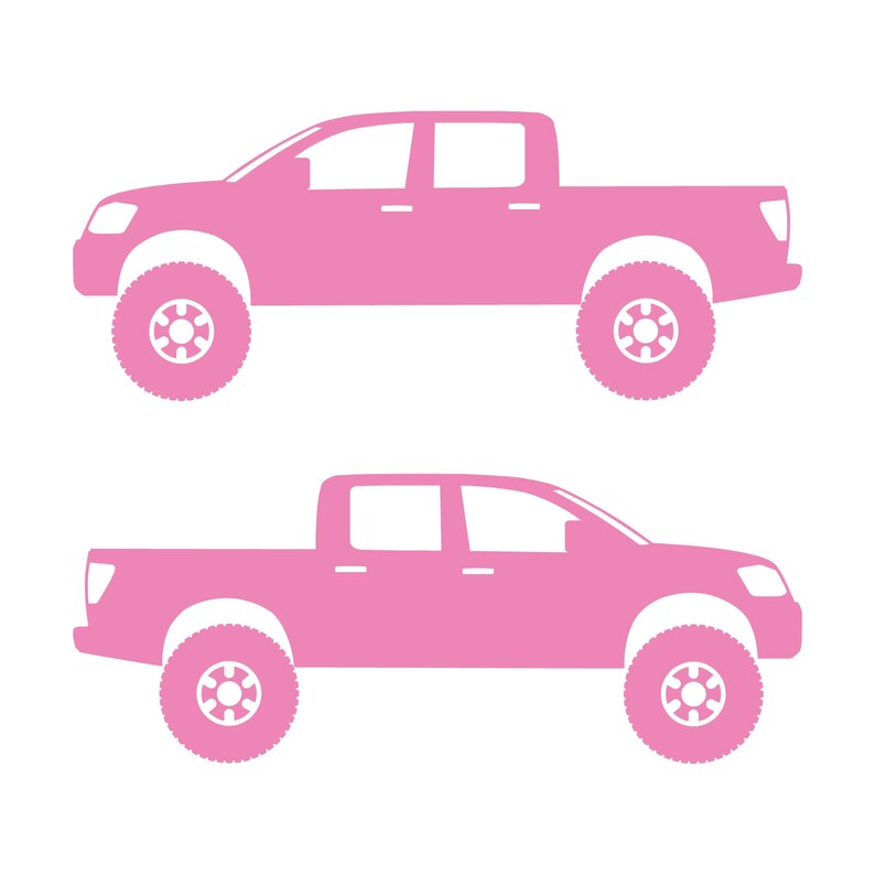 日産タイタン クルーキャブ 初代モデル用リフトアップカーシルエットデカールステッカー2枚セット Soft Pink