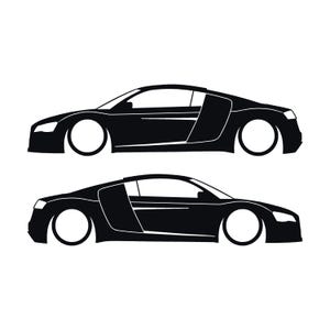 Juego de 2 pegatinas decorativas con silueta de coche rebajado para Audi R8 Coupé de primera generación (2007-2015) Negro