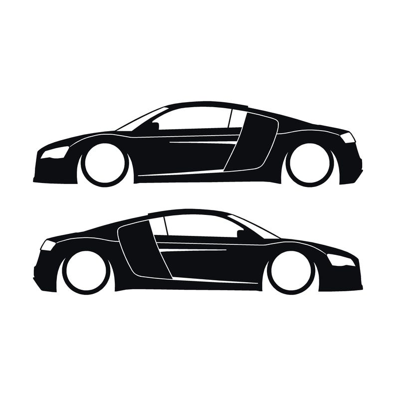 Juego de 2 pegatinas decorativas con silueta de coche rebajado para Audi R8 Coupé de primera generación (2007-2015) Negro