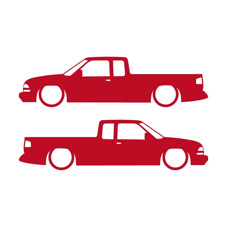Set Of 2 Car Silhouette Decal Stickers For Chevrolet S10 2nd Gen Ext Cab 1998-2004 Red