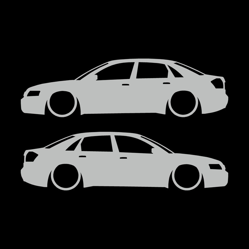Set Of 2 Lowered Car Silhouette Decal Stickers For Audi A4 S6 B6 Saloon Sedan Light Grey