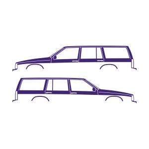 Zestaw 2 naklejek z sylwetkami samochodów do Volvo 745 Wagon Purpurowy