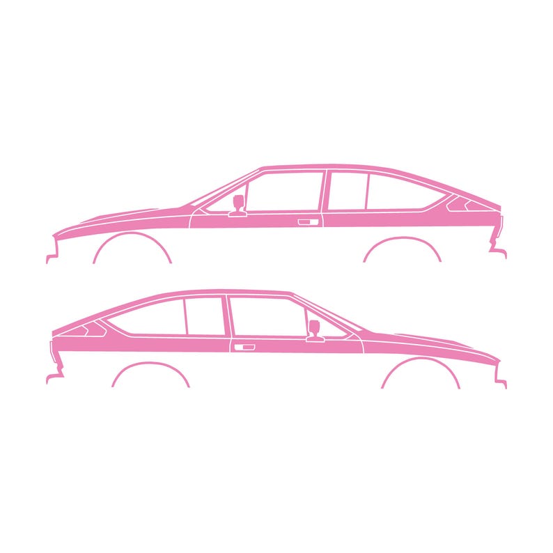 Set van 2 autosilhouet-stickers voor de Alfa Romeo GTV6 Coupé Soft Pink