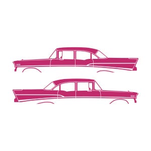 Set Of 2 Lowered Car Silhouette Decal Stickers For 1957 Chevrolet Bel Air 4-door Sedan Coupe Pink