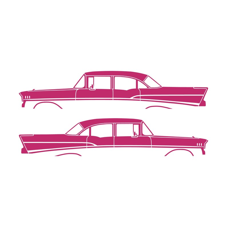 Set Of 2 Lowered Car Silhouette Decal Stickers For 1957 Chevrolet Bel Air 4-door Sedan Coupe Pink