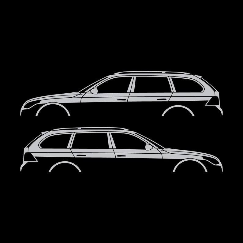 Set Of 2 Car Silhouette Decal Stickers For BMW E61 5-series Touring Silver
