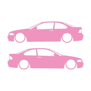 Set van 2 verlaagde autosilhouet-stickers voor BMW E46 3-serie coupé (pre-facelift). Soft Pink