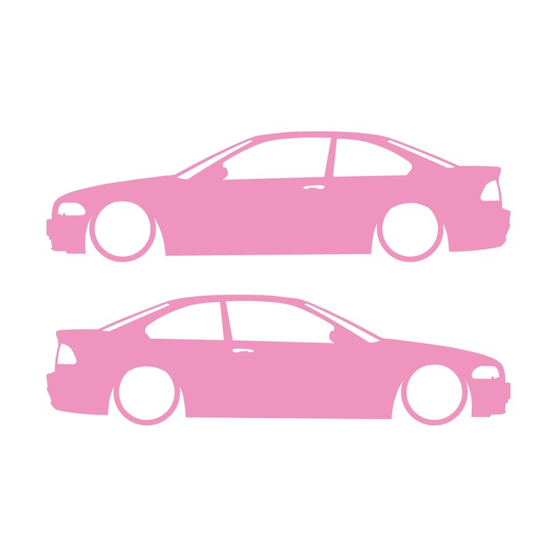 Set van 2 verlaagde autosilhouet-stickers voor BMW E46 3-serie coupé (pre-facelift). Soft Pink