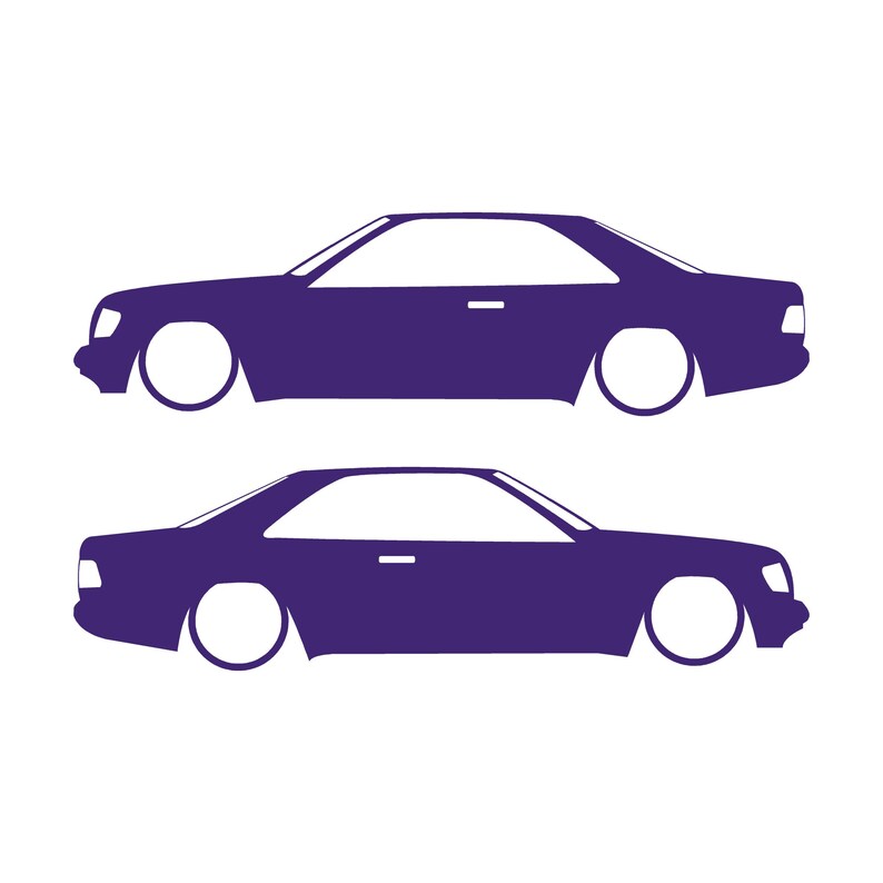 Set Of 2 Car Silhouette Decal Stickers For The Mercedes C124 E-Class W124 Coupe Purple