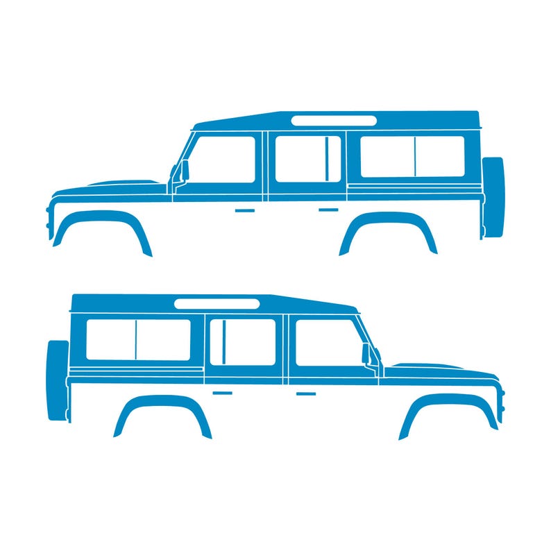 Juego de 2 pegatinas con silueta de coche para Land Rover Defender 110 Classic Wagon Light Blue