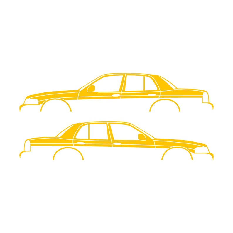 Set mit 2 Auto-Silhouette-Aufklebern für Ford Crown Victoria 2. Generation 1998-2012 Gelb