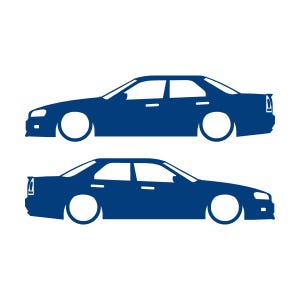 Set Of 2 Lowered Car Silhouette Decal Stickers For Nissan Skyline R34 4-door Sedan Blue