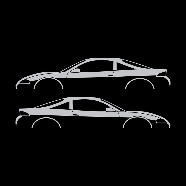 Set Of 2 Car Silhouette Decal Stickers For Mitsubishi Eclipse 2nd Gen 2Gb 1997-99 GS-T GSX Silver