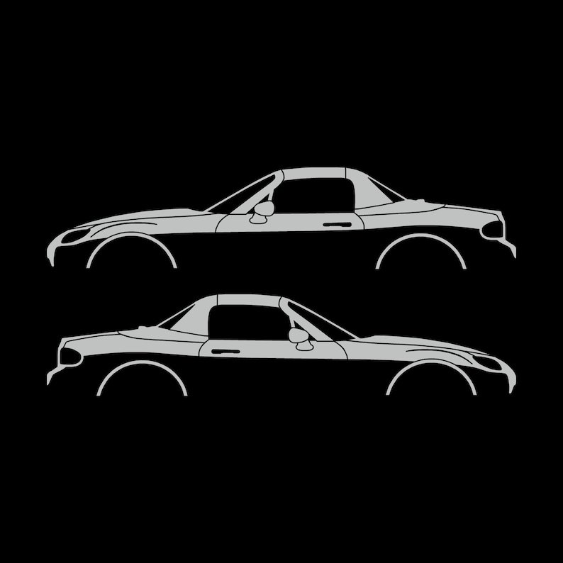 Set Of 2 Lowered Car Silhouette Decal Stickers For Mazda Miata MX5 NC Light Grey