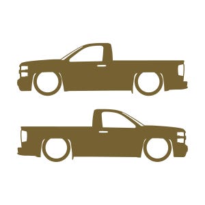 Set Of 2 Lowered Car Silhouette Decal Stickers For Chevrolet Silverado Reg Cab 2014-19 Gold