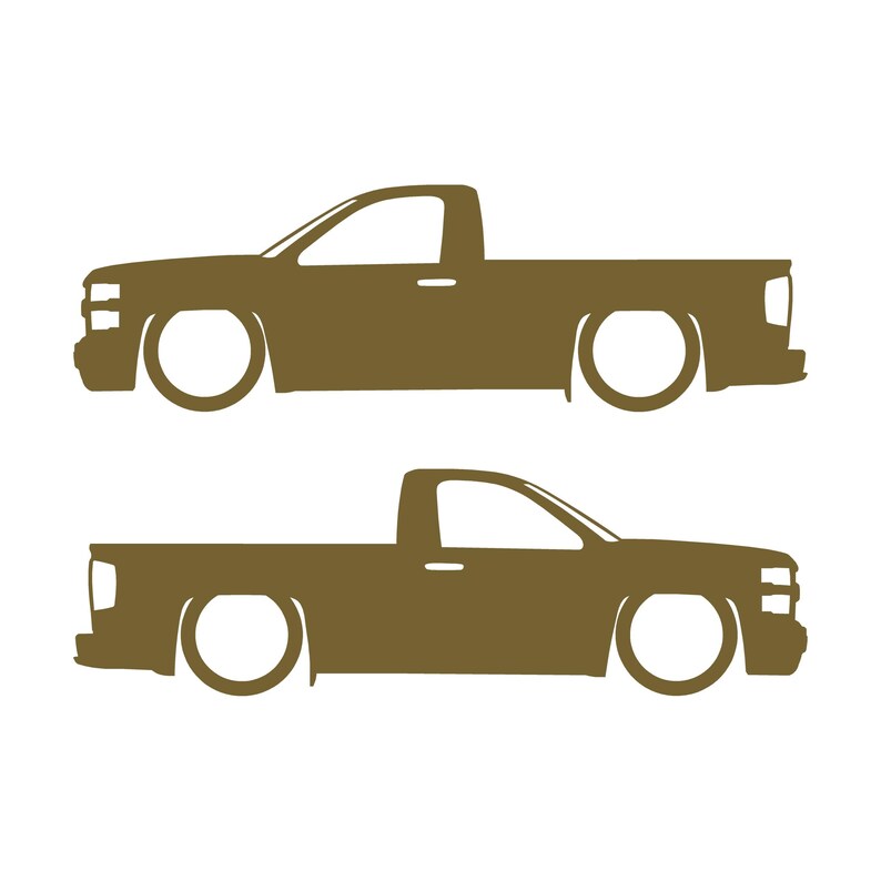 Set Of 2 Lowered Car Silhouette Decal Stickers For Chevrolet Silverado Reg Cab 2014-19 Gold