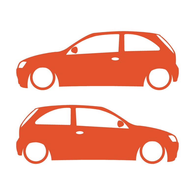 Juego de 2 pegatinas con silueta de coche para Opel Corsa A y Vauxhall Nova Hatchback de 3 puertas. Naranja