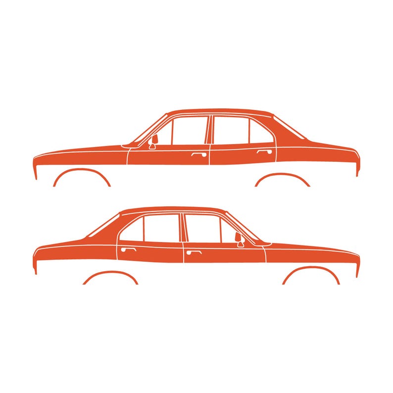Set med 2 silhuettdekaler för Ford Escort Mk1 2-dörrars Sedan Coupé Orange