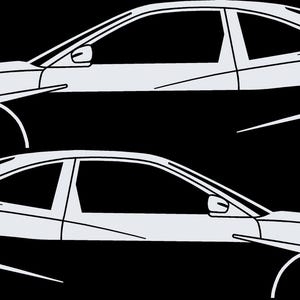 Set Of 2 Lowered Car Silhouette Decal Stickers For Fiat Coupe White