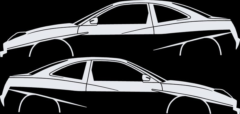 Set Of 2 Lowered Car Silhouette Decal Stickers For Fiat Coupe White