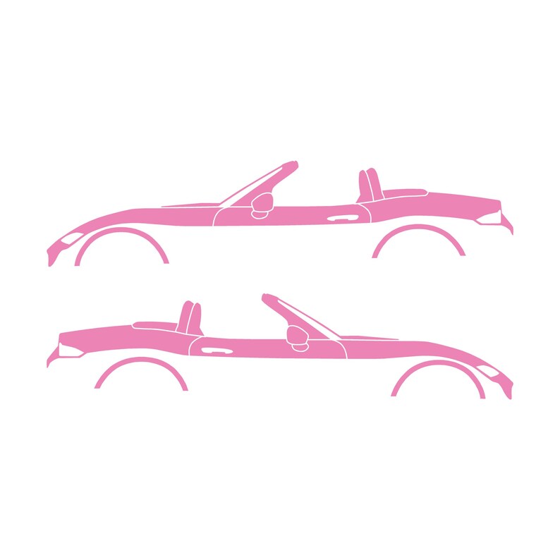 Set Of 2 Lowered Car Silhouette Decal Stickers For Mazda Miata MX5 ND Soft Pink
