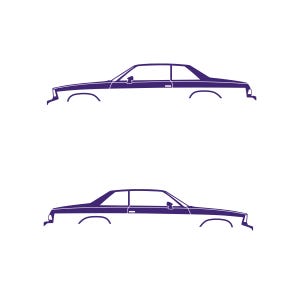 Set Of 2 Lowered Car Silhouette Decal Stickers For Chevrolet Malibu G-Body Coupe Purple