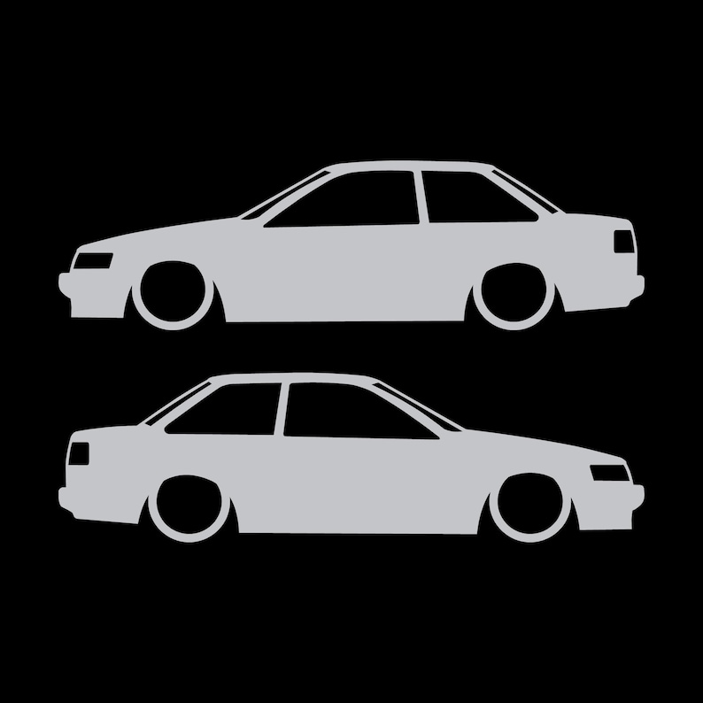 Set van 2 verlaagde autosilhouet-stickers voor Toyota Hilux 2-deurs N50 1988-97 Coupé Zilver